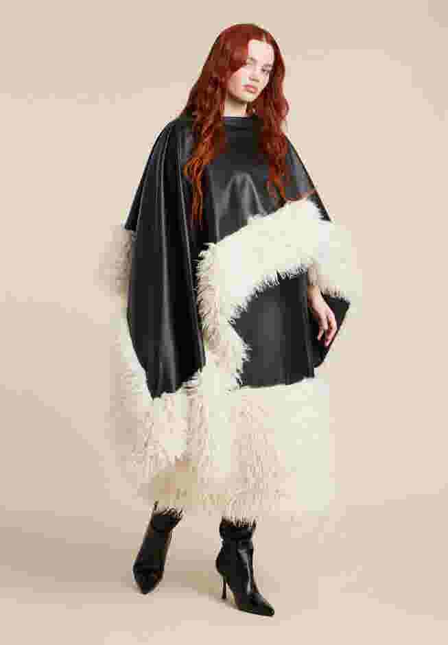 Faux Leather Cape With Faux Fur Trim image number 1