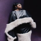 Faux Leather Cape With Faux Fur Trim image number null
