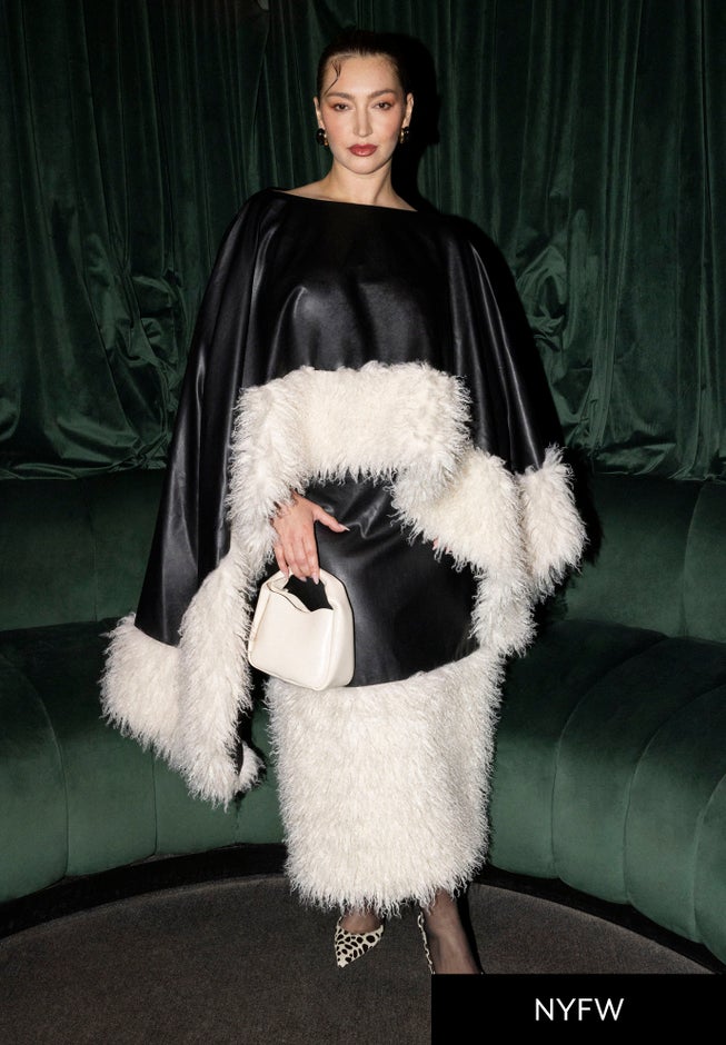 Faux Leather Cape With Faux Fur Trim image number 0