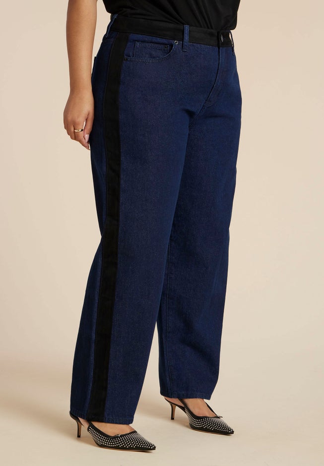 Faux Suede Side Stripe Straight Leg Jean image number 1
