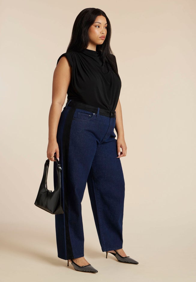 Faux Suede Side Stripe Straight Leg Jean image number 0