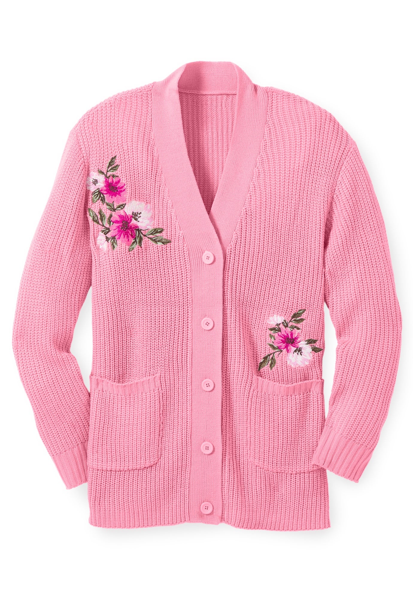 Embroidered Shaker Cardigan Sweater image number 1