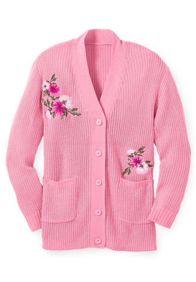 Embroidered Shaker Cardigan Sweater image number 1