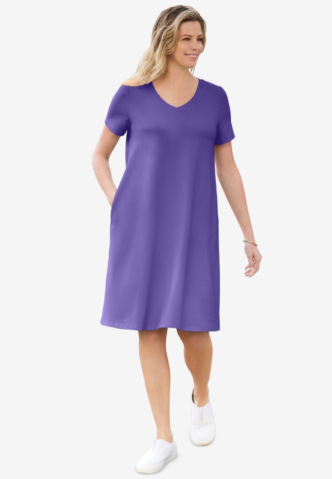 Perfect Short-Sleeve V-Neck Tee Dress image number 3