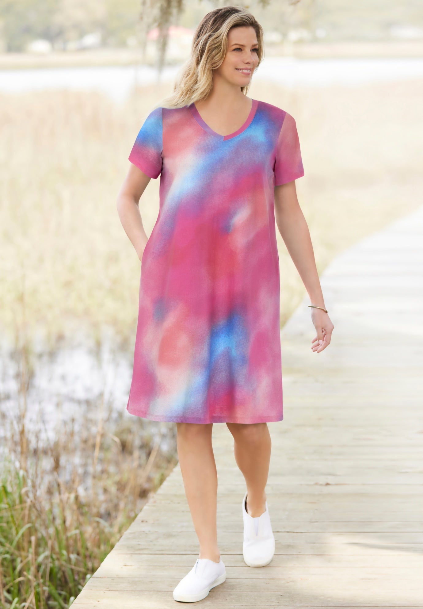 Perfect Short-Sleeve V-Neck Tee Dress image number 0