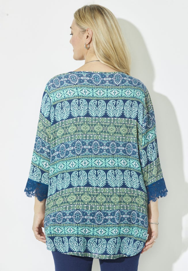 Lace Trim Gauze Blouse image number 1