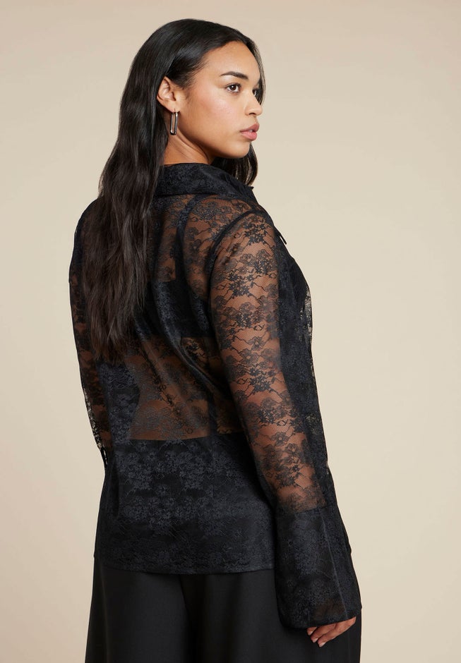 Sheer Lace Button Up Top image number 1