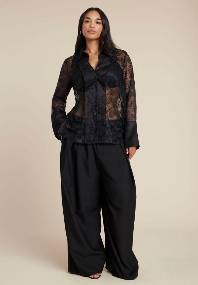 Sheer Lace Button Up Top image number 2