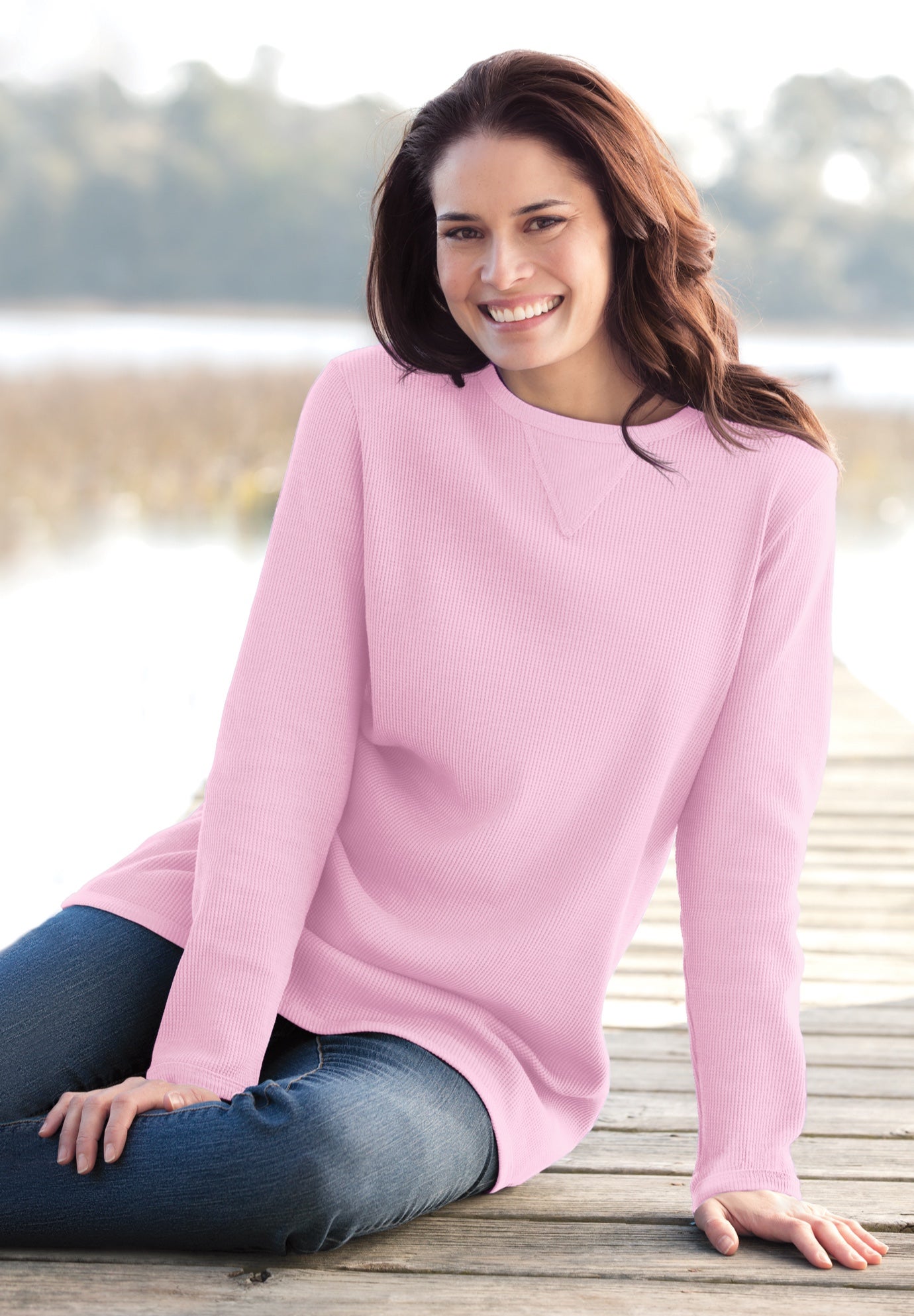 Long-Sleeve Crewneck Soft Waffle Knit Thermal Shirt image number 0