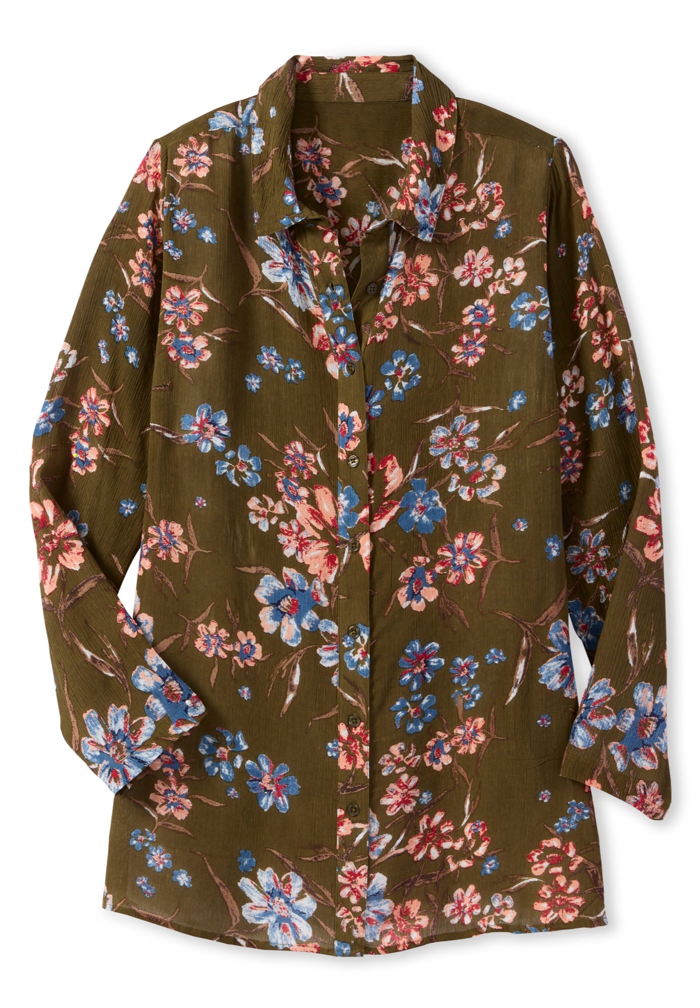 Crinkle Button-Front Shirt image number 1