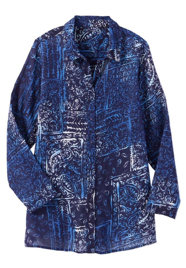 Crinkle Button-Front Shirt image number 1