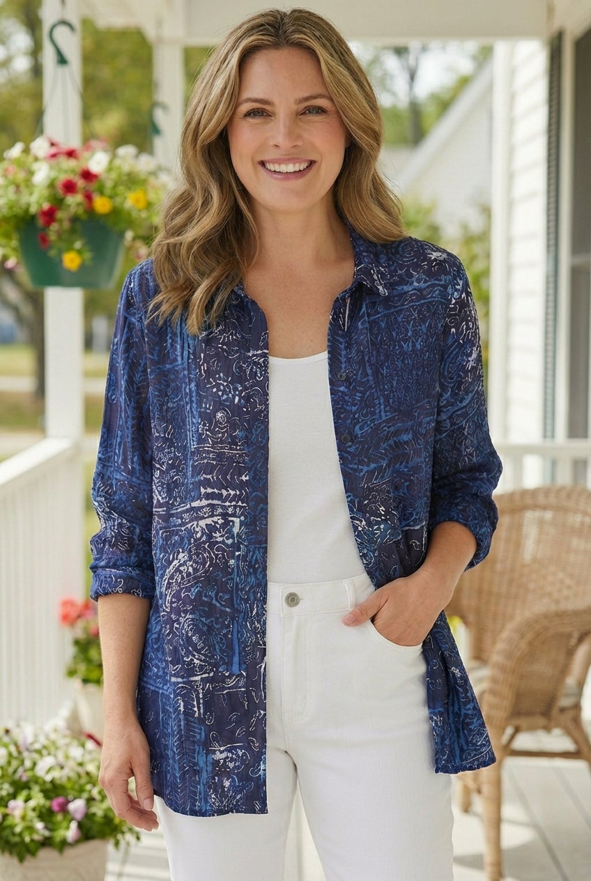 Crinkle Button-Front Shirt image number 0