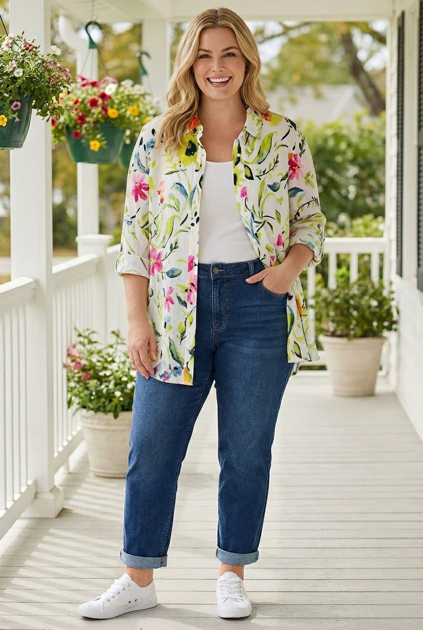 Crinkle Button-Front Shirt image number 0