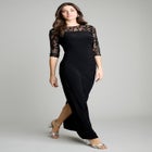 Plus-Size 3/4 Illusion Sleeve Emebllished Gown image number null