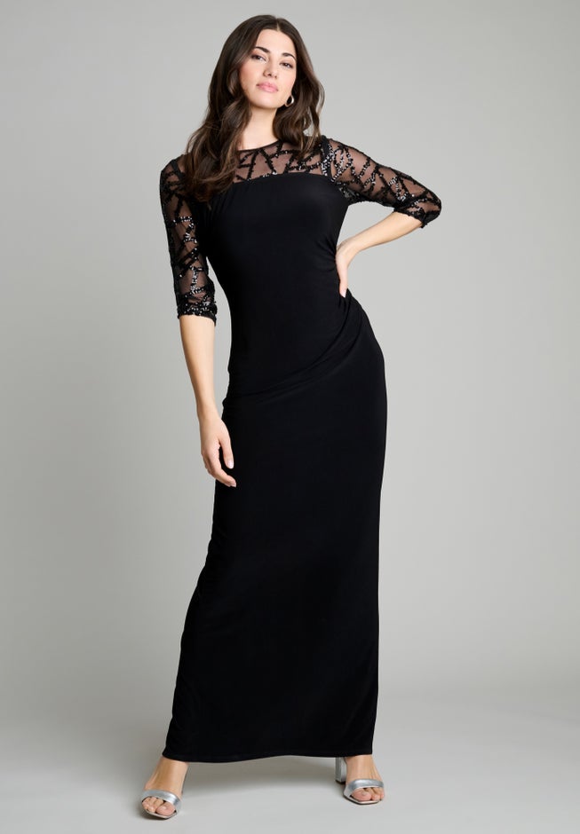 Embellished Mesh Gown image number null
