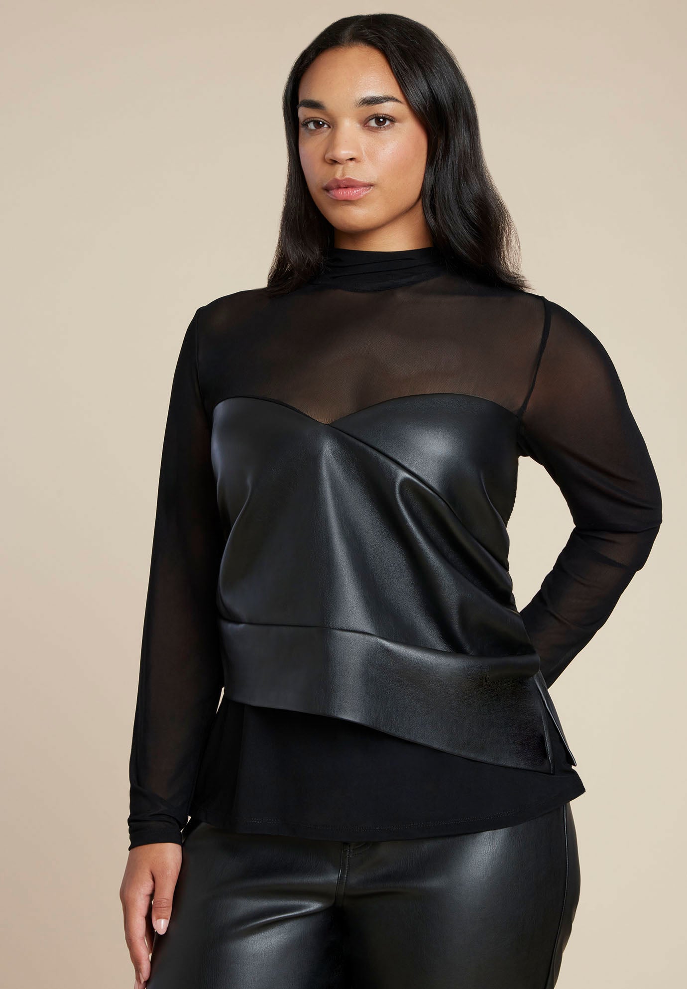 Faux Leather Wrap Top image number 0