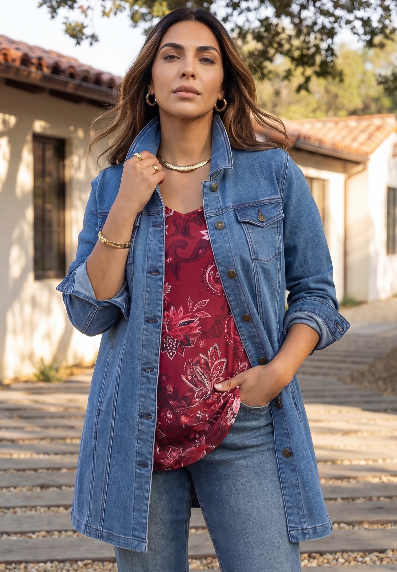 Right Fit&trade; Stretch Denim Long-Length Jacket image number 0