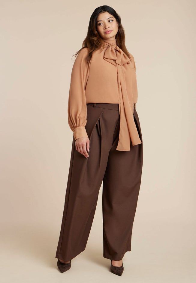 Sheer Neck Tie Blouse image number 2