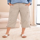 Mid-Rise Stretch Cotton Cargo Capris image number null