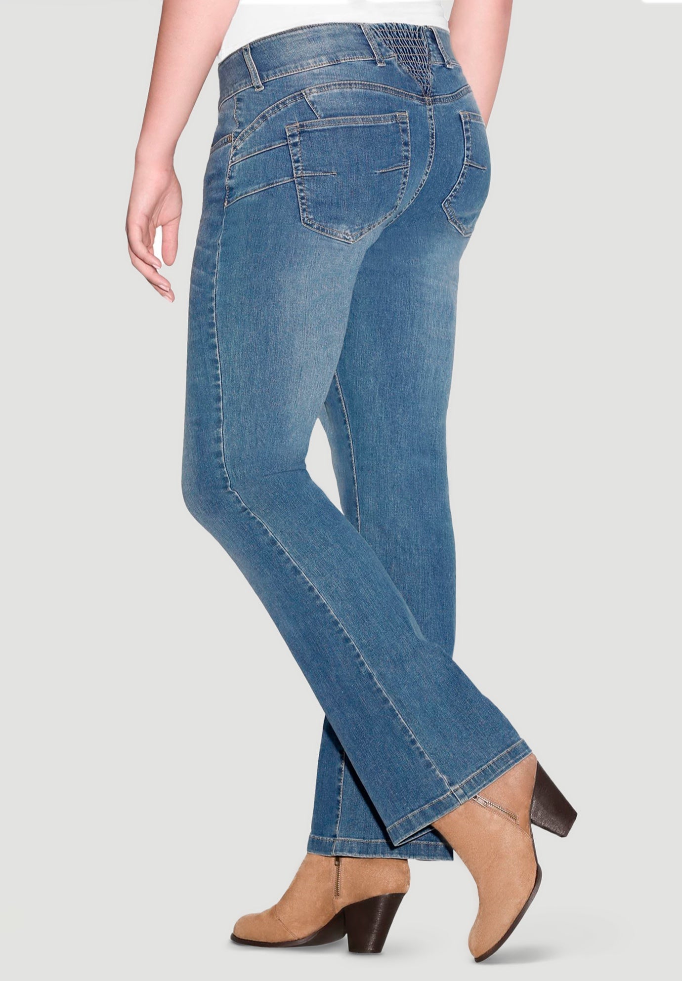Stretch Mid-rise Back Elastic Bootcut Jeans image number 0