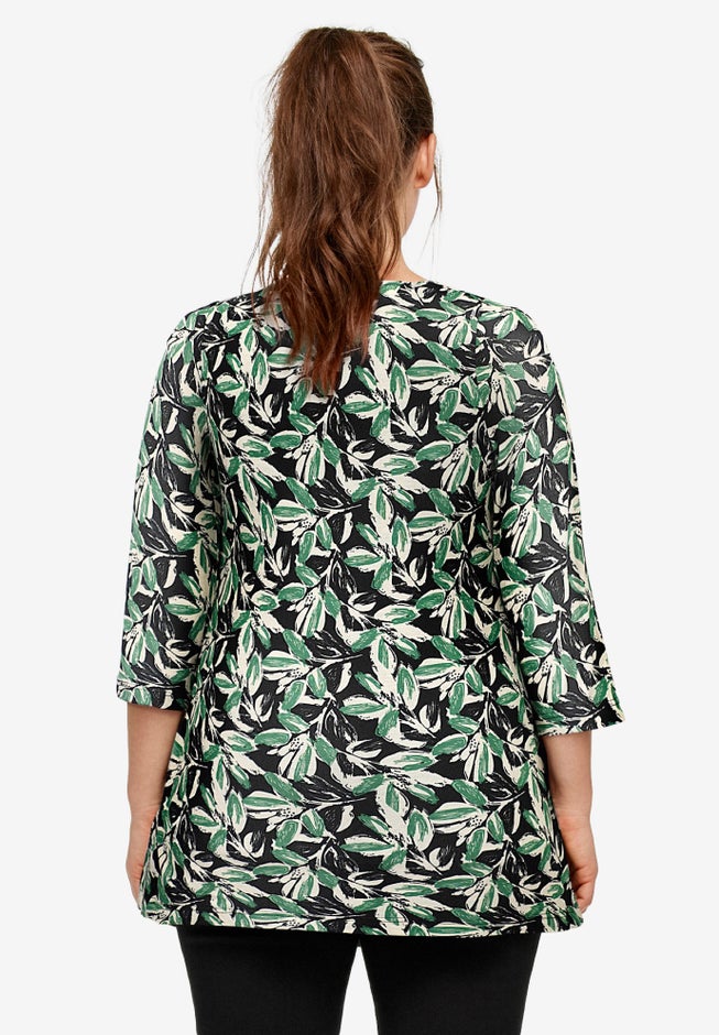 Stretch Jersey Knit V-Neck Three-Quarter Sleeve Knot Front Tunic image number 1