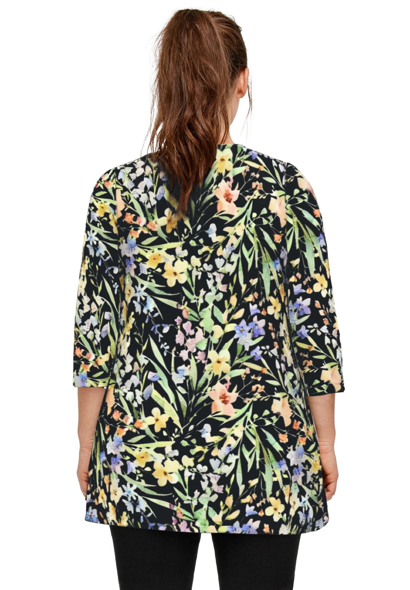 Stretch Knit V-neck 3/4 Sleeve Knot Front Tunic image number 1