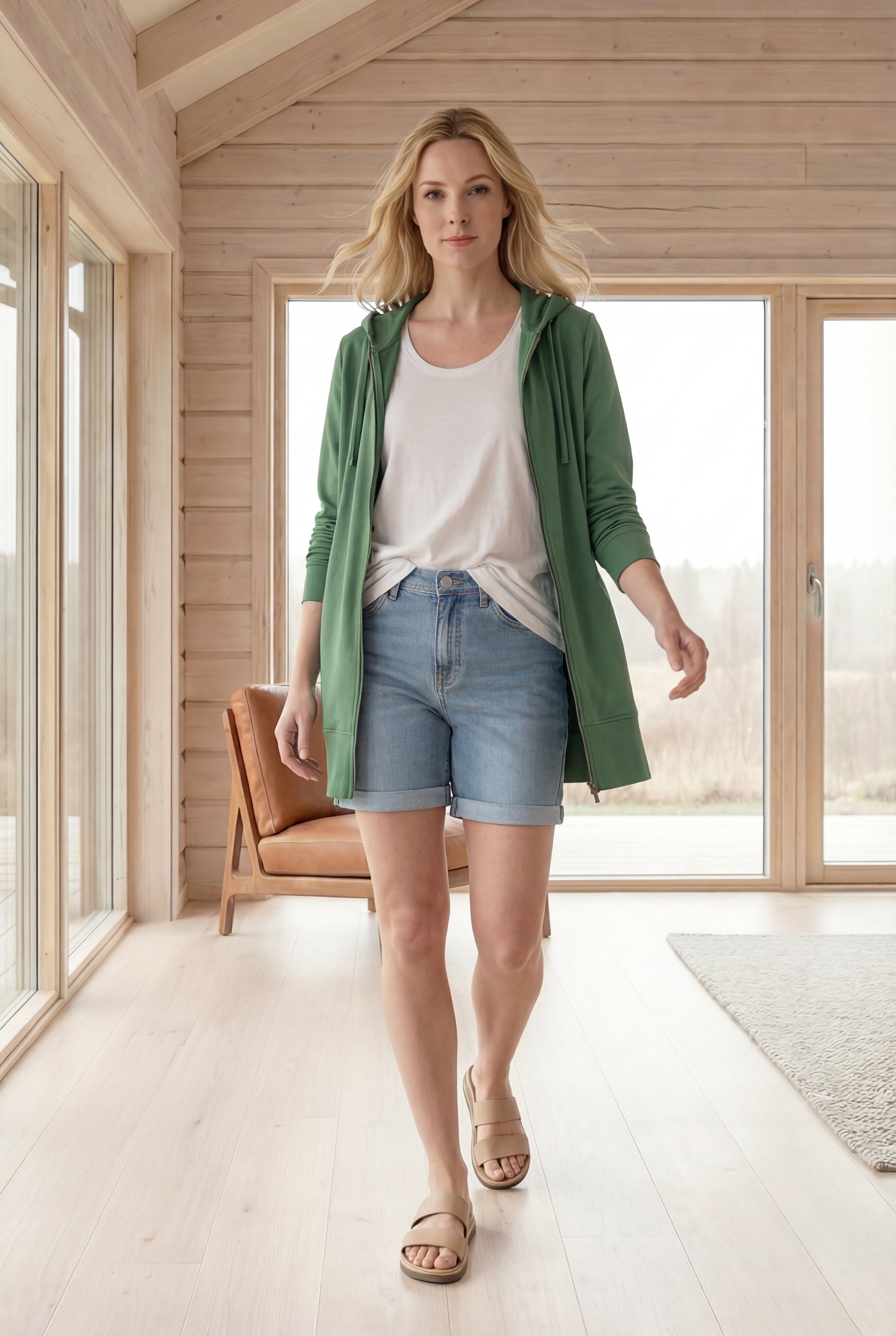 French Terry Long Sleeve Zip-Front Tunic Hoodie image number 6