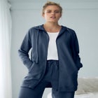 French Terry Long Sleeve Zip-Front Tunic Hoodie image number null