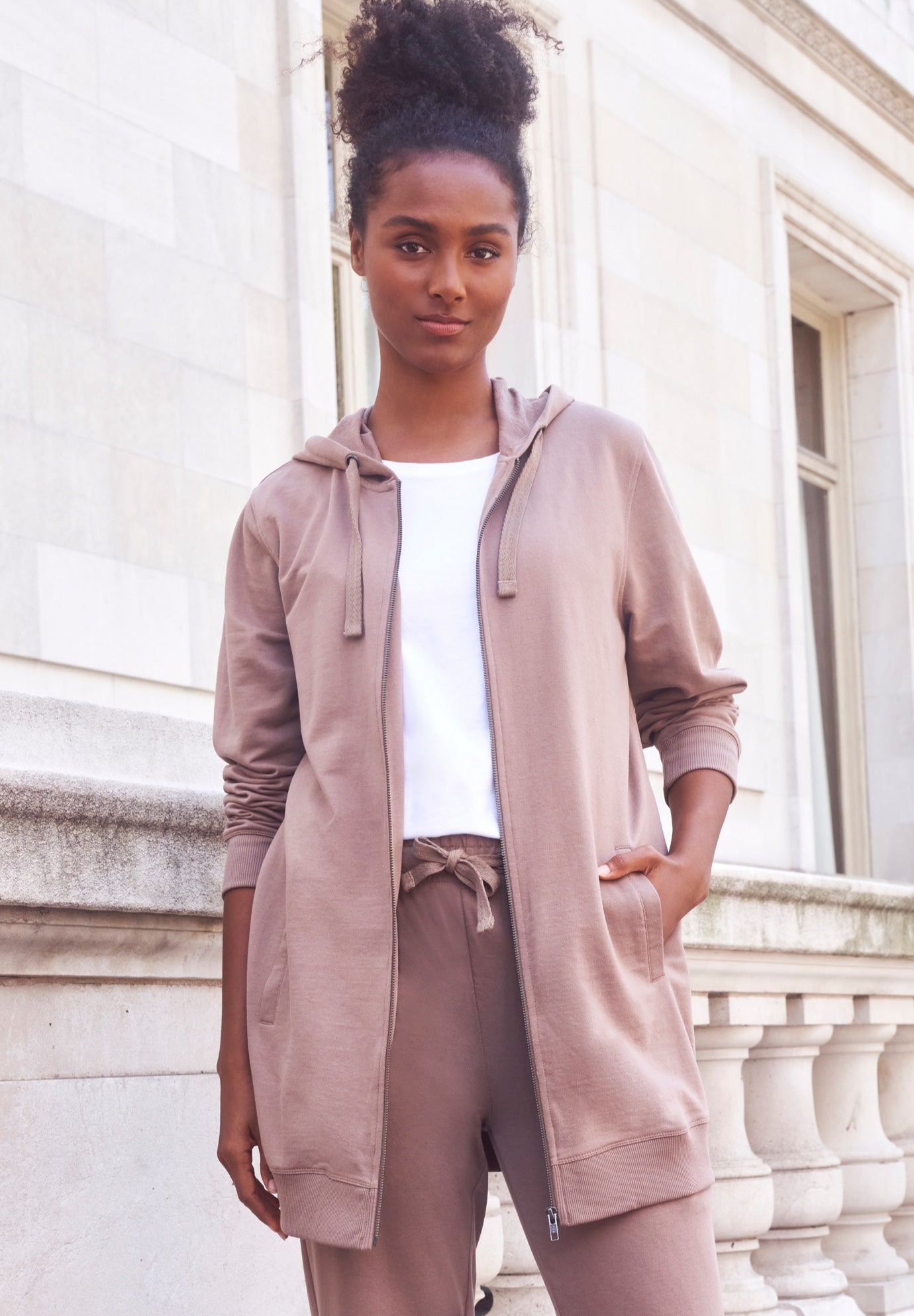 Ellos Studio French Terry Long Sleeve Zip-Front Tunic Hoodie image number 0