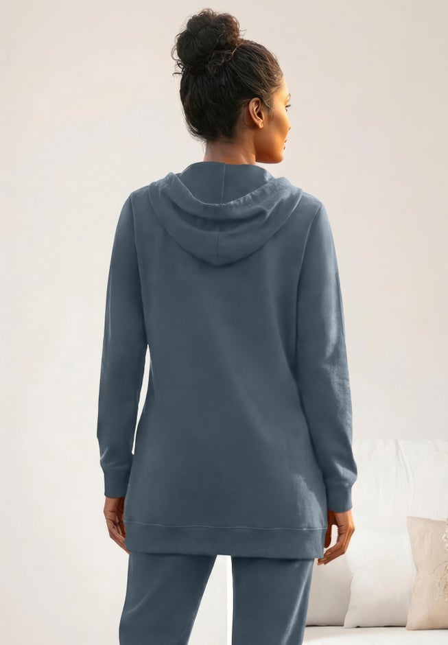 Ellos Studio French Terry Long Sleeve Zip-Front Tunic Hoodie image number 1