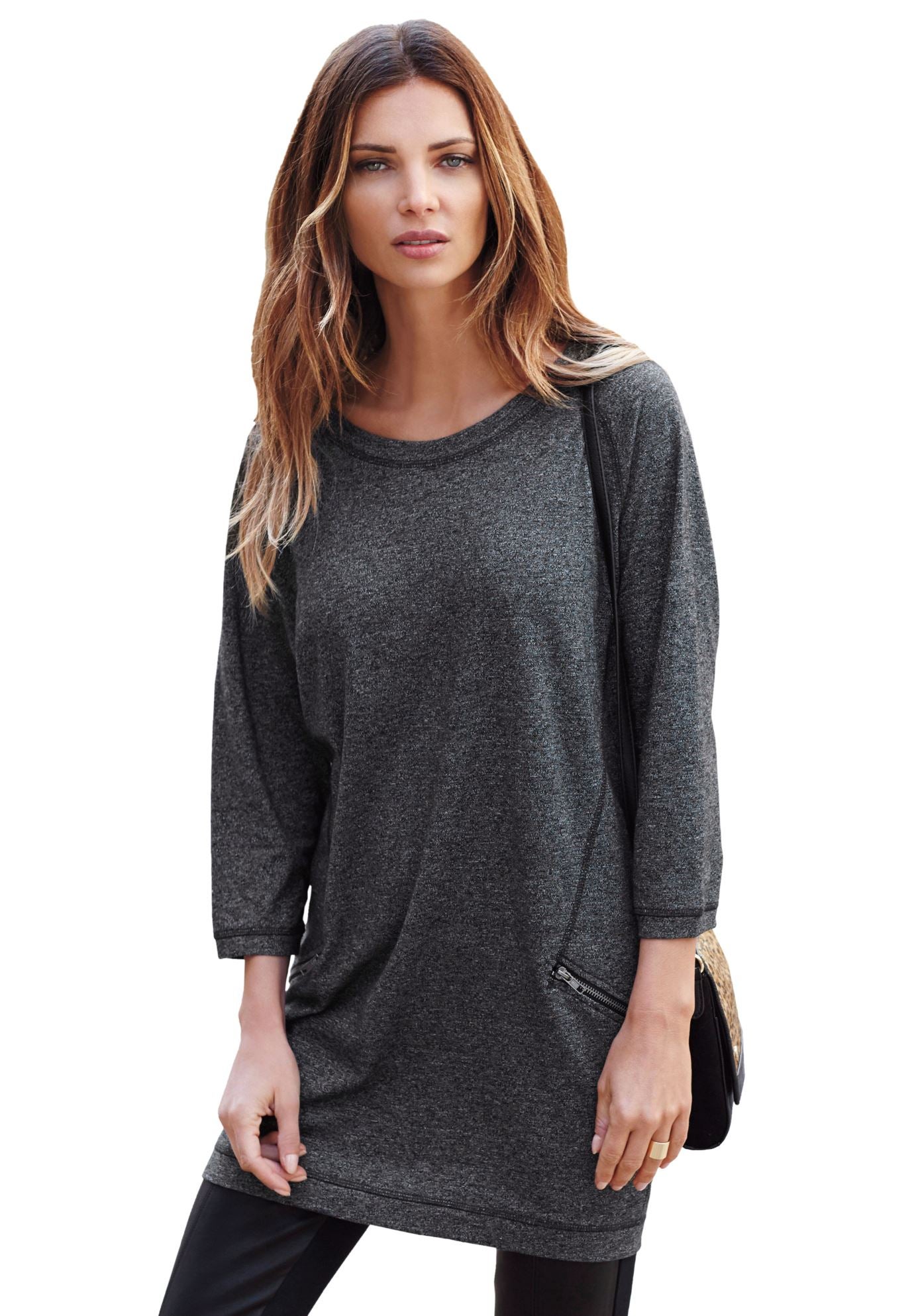 Ellos Studio French Terry Zip-Pocket Long Sleeve Scoopneck Tunic image number 0