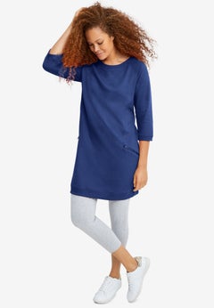Ellos Studio French Terry Zip-Pocket Long Sleeve Scoopneck Tunic