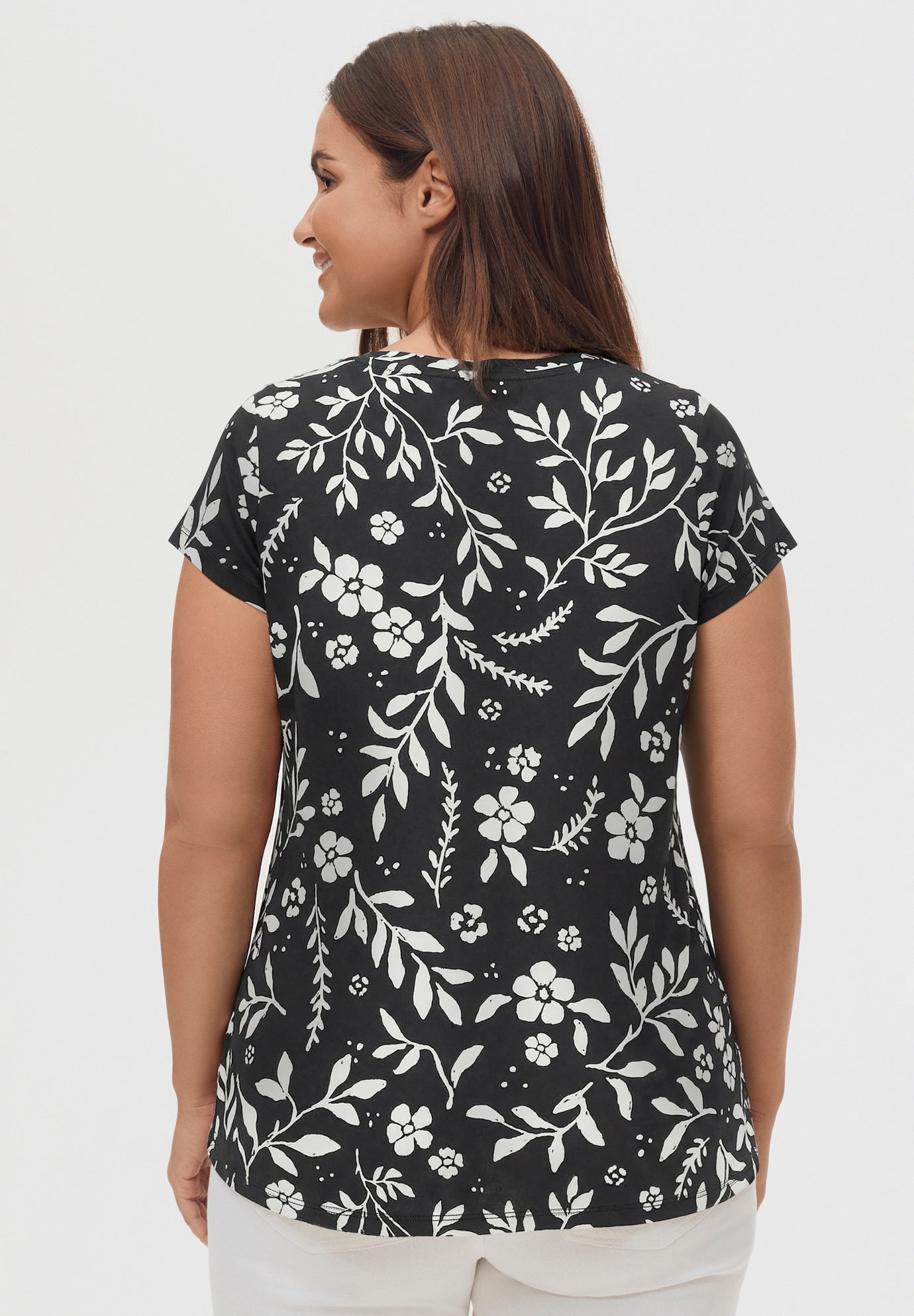 100% Cotton Twisted V-Neck Short Sleeve Tee With Inverted Pleat image number 1