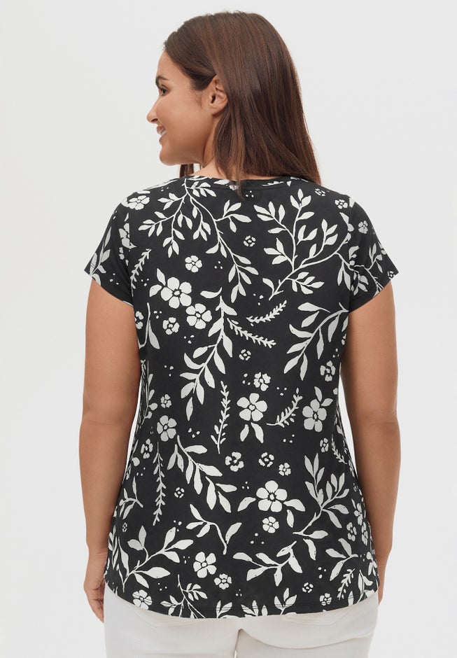 100% Cotton Twisted V-Neck Short Sleeve Tee With Inverted Pleat image number 1