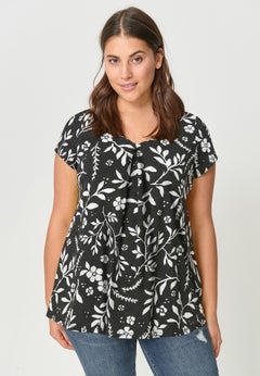 100% Cotton Twisted V-Neck Short Sleeve Tee With Inverted Pleat
