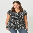 100% Cotton Twisted V-Neck Short Sleeve Tee With Inverted Pleat image number 0