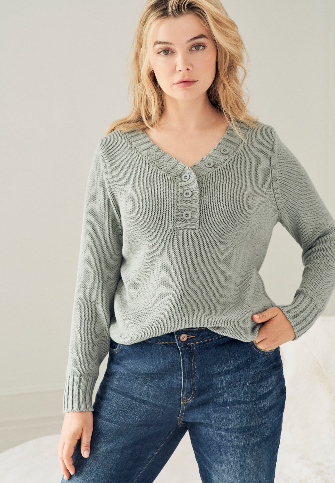 Button Y-neck Sweater image number 0