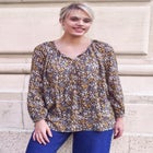 A-Line Long Sleeve Peasant Tunic with Tie-Neck Keyhole Neckline image number null