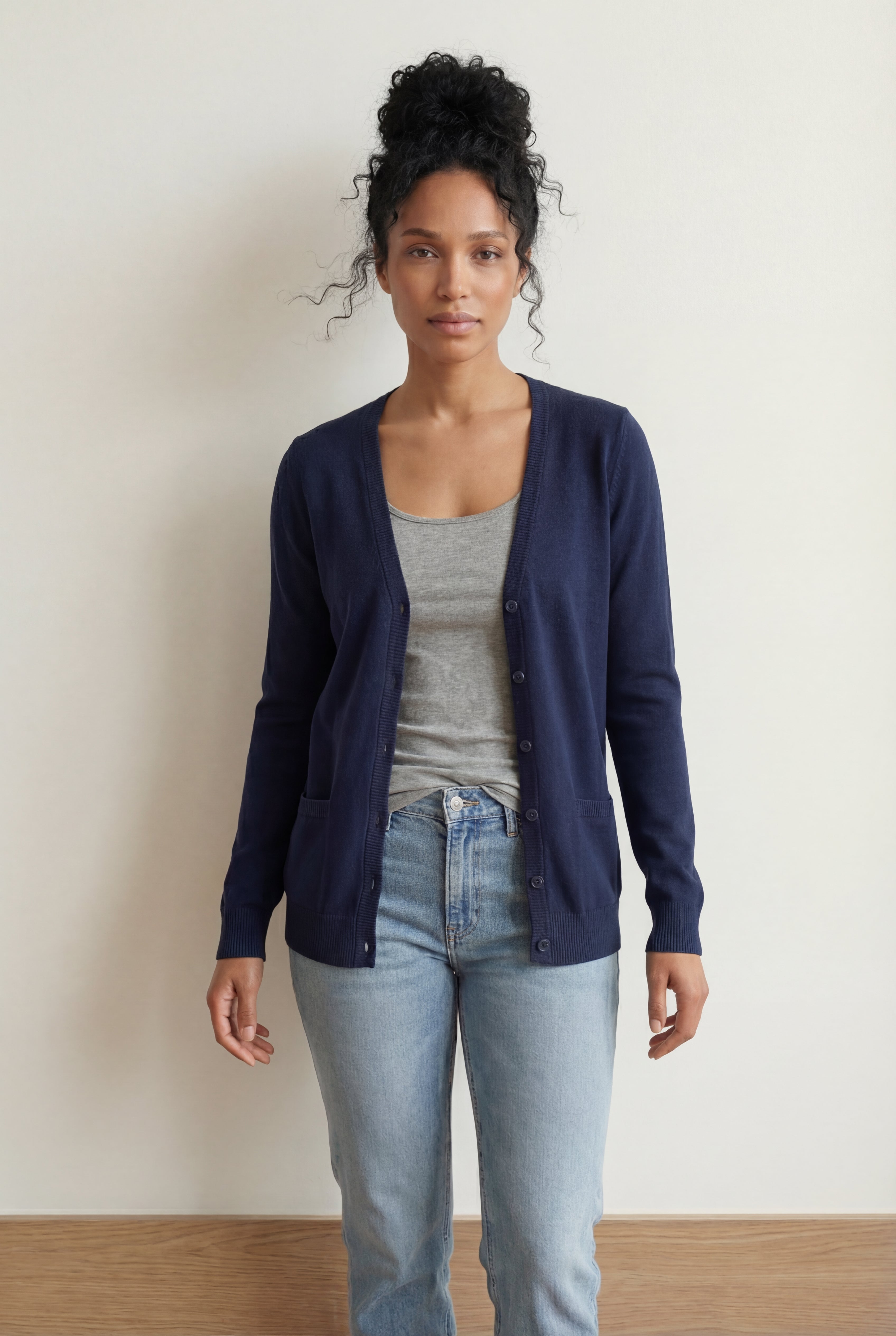 V-Neck Button-Front 100% Cotton Everyday Cardigan image number 0