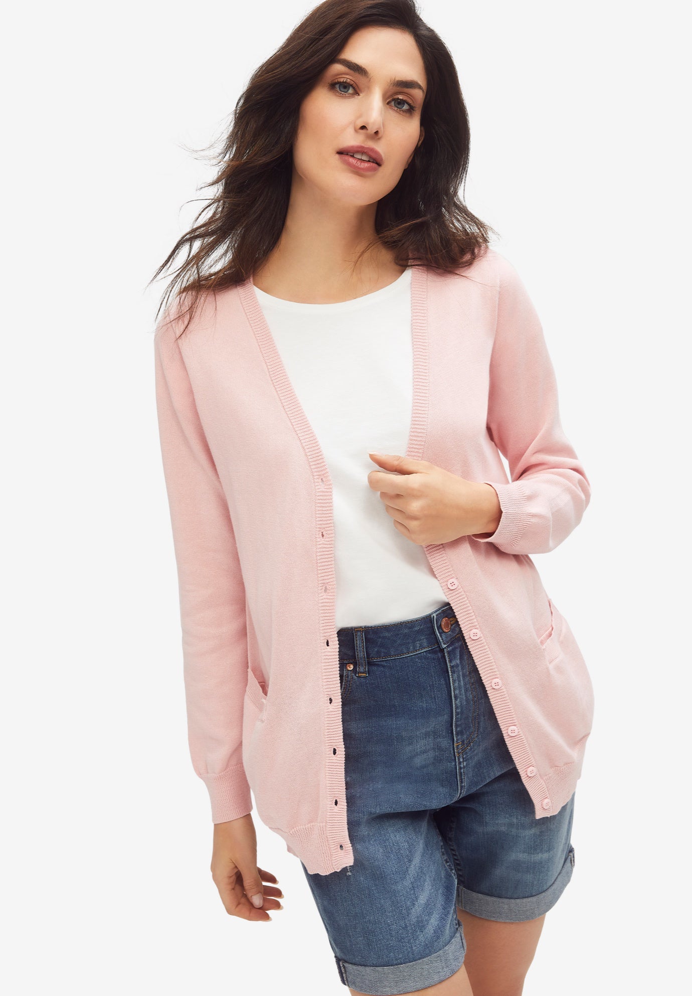 V-Neck Button Front 100% Cotton Everyday Cardigan image number 0