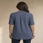 Three-Quarter Sleeve Roll Tab Relaxed Fit 100% Cotton Henley Tunic image number null