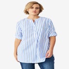 Three-Quarter Sleeve Roll Tab Relaxed Fit 100% Cotton Henley Tunic image number null