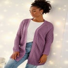 Open Front Long Ribbed Sleeve Waffle Cardigan image number 0