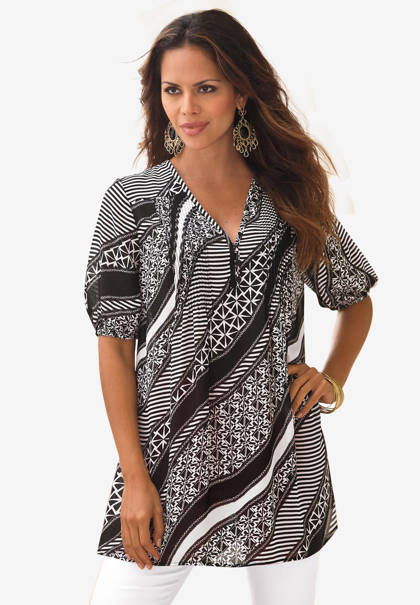 Printed Y-Neck Georgette Top image number 0