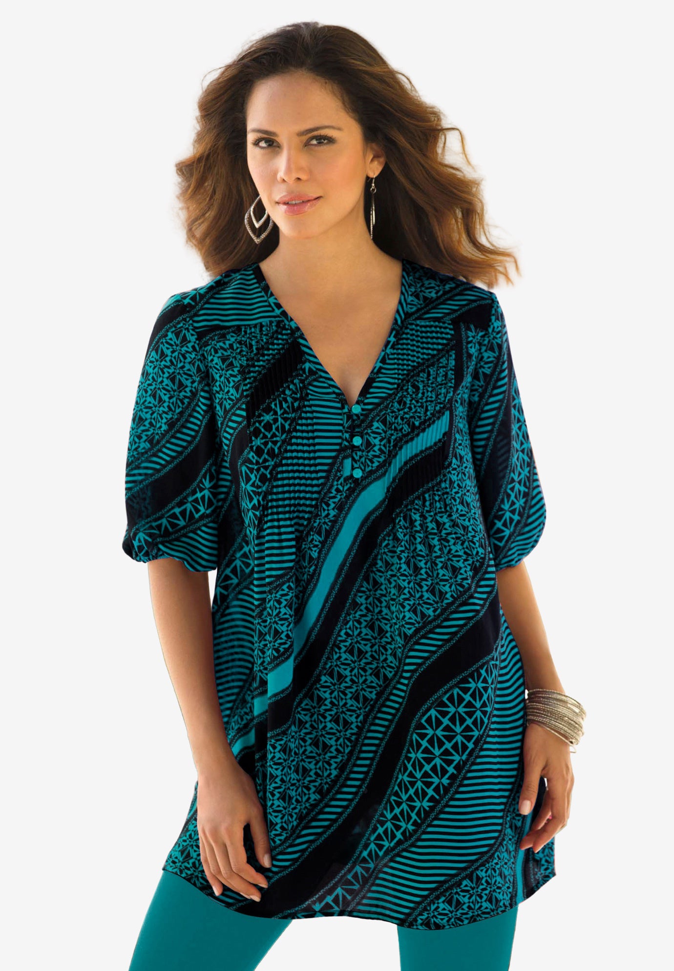 Printed Y-Neck Georgette Top image number 0