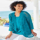Crochet Curved-Hem Cardigan Sweater image number null