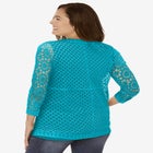 Crochet Curved-Hem Cardigan Sweater image number null