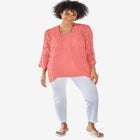 Crochet Curved-Hem Cardigan Sweater image number null