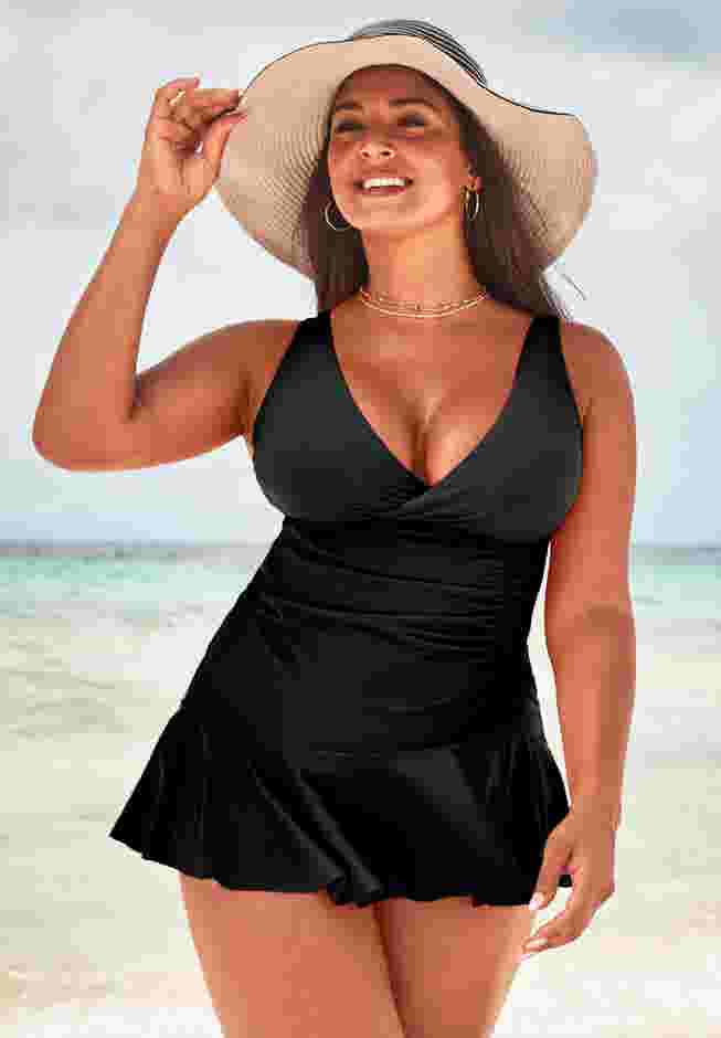 Plunge Ruffle Swimdress image number 0