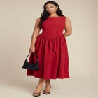 Boat Neck Flare Midi Dress image number null